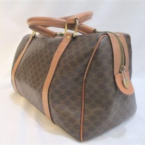CELINE Macadam Handbag Boston Bag, Brown Coated Canvas & Leather